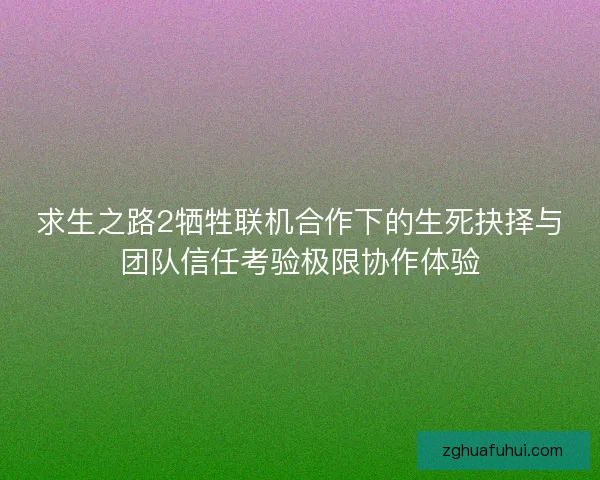 求生之路2牺牲联机合作下的生死抉择与团队信任考验极限协作体验
